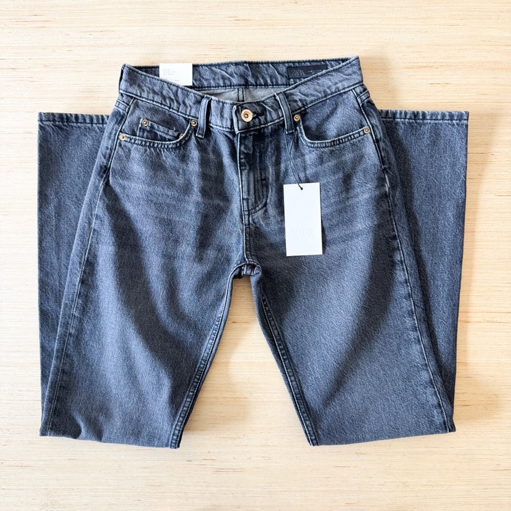 Zara Low Rise Straight Leg Full Length Charcoal Denim Jeans Size 4 - Picture 3 of 10